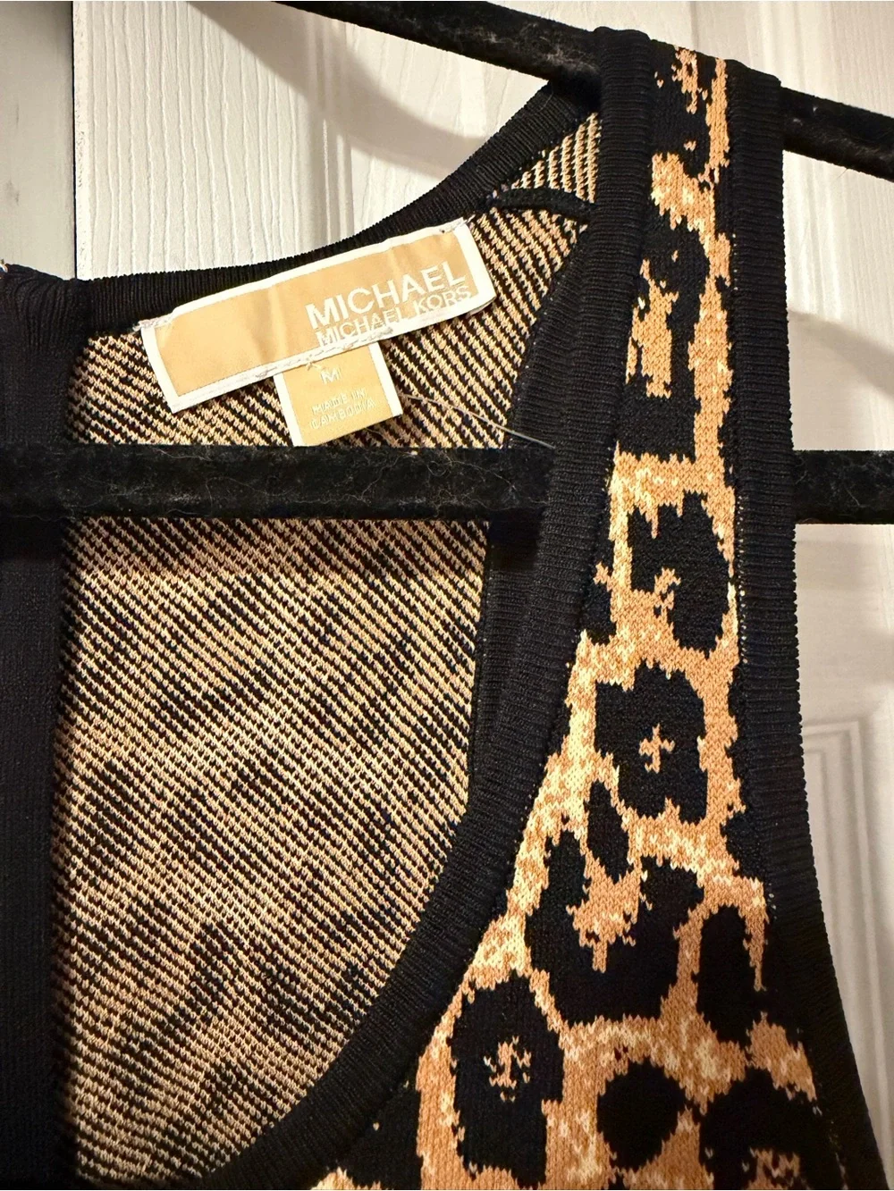 Michael Kors Leopard Print Button-Front Midi Dress with Black Trim